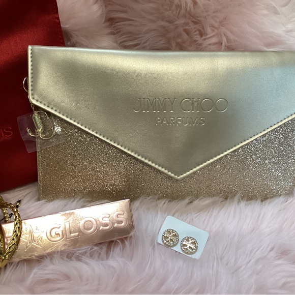 YSL & Jimmy Choo pouches and Jeffrey Star lip gloss 3 piece bracelets & earrings - Picture 3 of 11